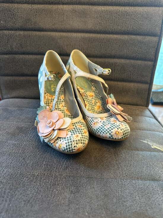 Ruby Shoo Shoes - Ruby Shoo Dee Mint & Peach Polka Dot Gingham Floral Mary Jane Heels
